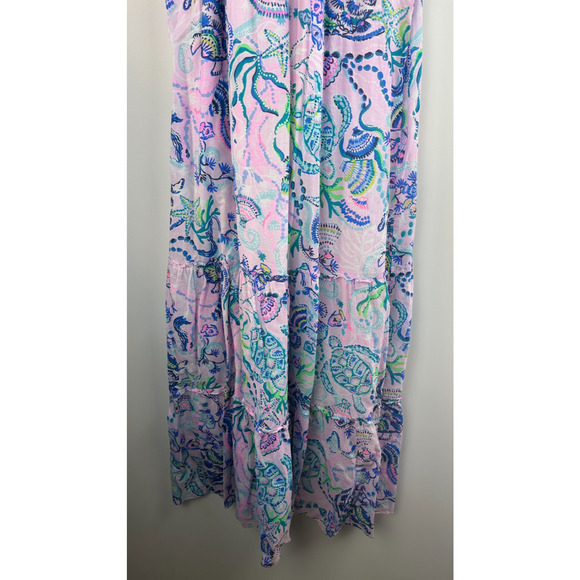 Lilly Pulitzer Everly Maxi Dress Mermaid Halter Ruffle Pink Sleeveless Size XL - Picture 6 of 16